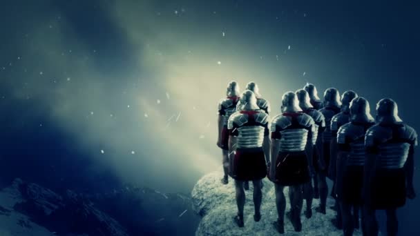 Αυτοκρατορικοί Ρωμαίοι Στρατιώτες Κοιτάζοντας Ένα Πεδίο Μάχης Κάτω Από Χιόνι — Αρχείο Βίντεο