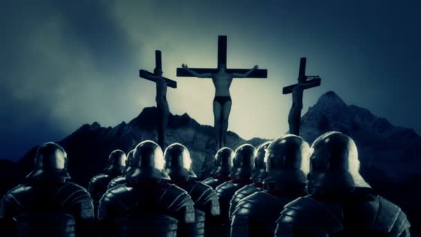 Roman Soldiers Looking Crucified Men — Stock Video