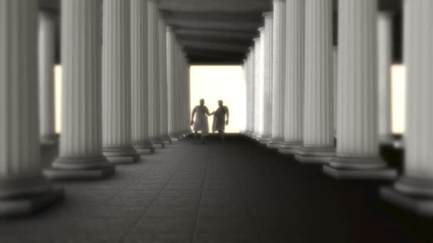 Dos Senadores Romanos Griegos Hablando Dentro Templo Romano Griego — Vídeo de stock