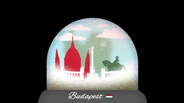 Budapest Snow Globe Cartoon Animacja Bezszwowej Pętli — Wideo stockowe