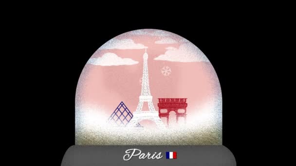 Paris Snow Globe Cartoon Animacja Bezszwowej Pętli — Wideo stockowe