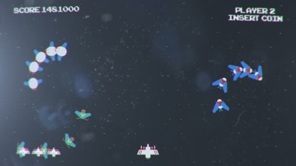 Spaceship Shooting Aliens Dans Jeu Vidéo Style Rétro — Video