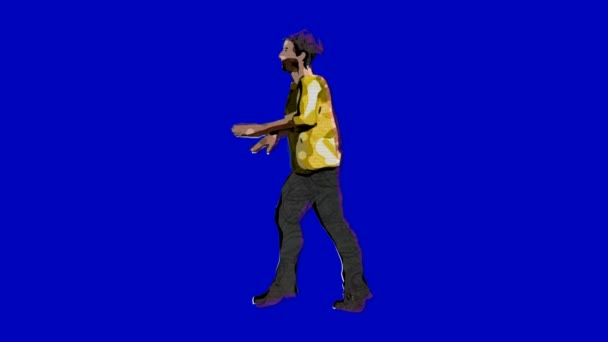 緑の青の背景に踊る男 — ストック動画