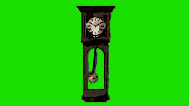 Relógio Parede Velha Estilo Artístico Stop Motion Fundo Tela Verde — Vídeo de Stock