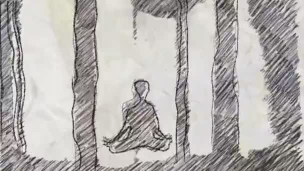 鉛筆描画スタイルにおける瞑想者のスケッチ — ストック動画