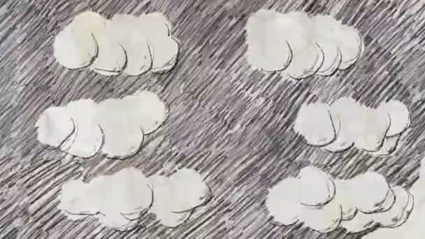 Bosquejo Nubes Hinchadas Estilo Dibujo Lápiz — Vídeo de stock