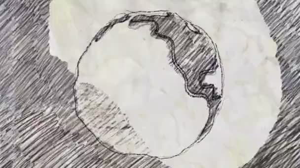 鉛筆描画スタイルで回転する惑星地球のスケッチ — ストック動画