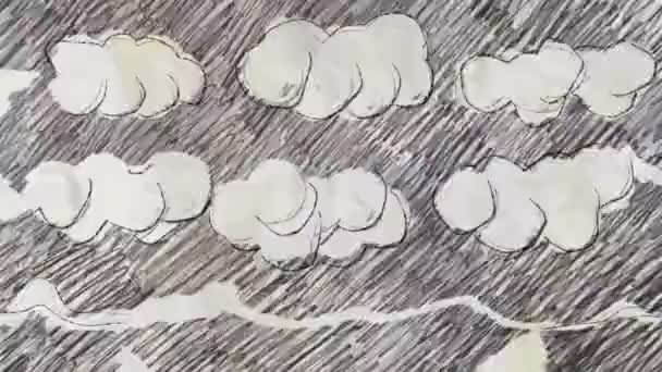 Sketch Cartoon Clouds Pencil Drawing Style Stock Video