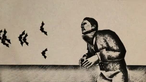Griezelige Vampier Vliegende Vleermuizen Old Style — Stockvideo