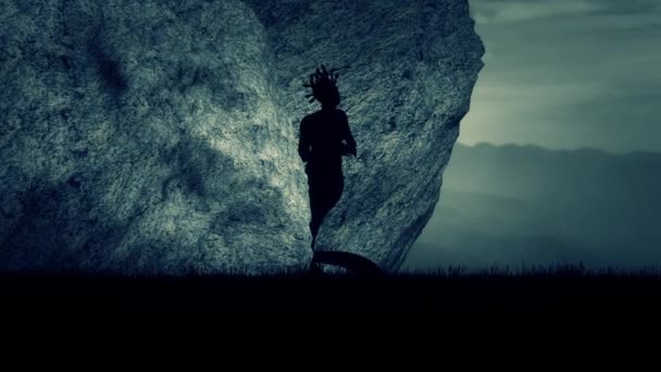 Medusa Den Grekiska Mytologins Gorgo Väntar Utanför Sin Grotta — Stockvideo
