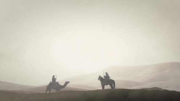 Guerriers Arabes Dans Désert Arabe Cheval Chameau — Video