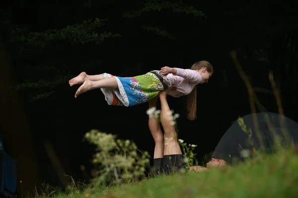 Yoga Vapeur Dans Nature Ukraine Remblai Rivière Dniester Région Ivano — Photo