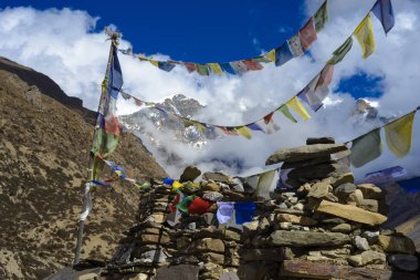 Çay evi Himalayalar, Nepal, Manang bölgesi. Aralık 2017