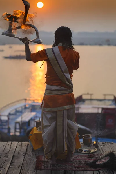 Embankment Ganges River Puja Varanasi India Noviembre 2016 Editorial — Foto de Stock