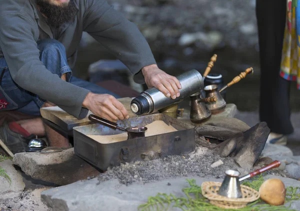 Pikniğe Kahve Yapma — Stok fotoğraf