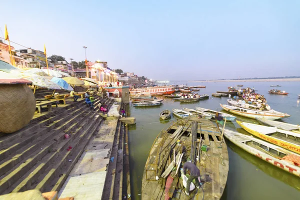 Aterro Noturno Rio Ganges Varanasi Índia Novembro 2015 — Fotografia de Stock