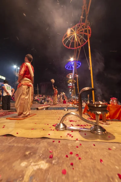 Ceremonia Puja Varanasi Indie Listopada 2016 — Zdjęcie stockowe