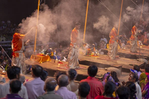 Ceremoni Stor Bön Hindi Puja Staden Varanasi Indien November 2016 — Stockfoto