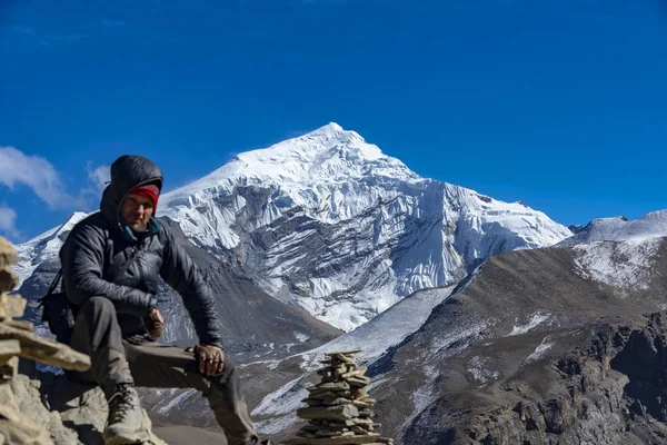 Turista Fondo Del Himalaya Nepal Pueblo Manang Diciembre 2017 — Foto de Stock