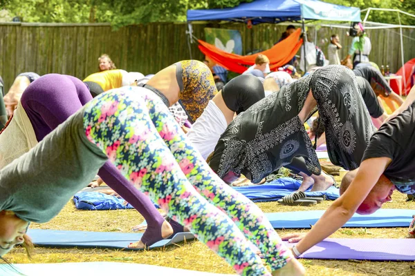 Group Women Doing Yoga Nature Odessa August 2019 — Stock Photo, Image