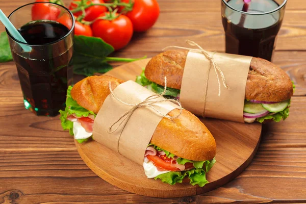 Fresh Sandwich Served Wooden Board — Stock Photo, Image