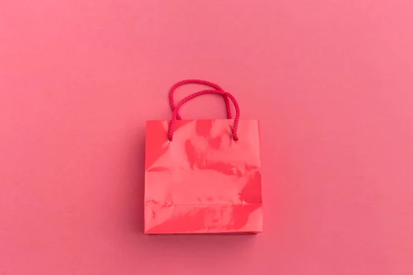 Bolsa Compras Papel Sobre Fondo Rosa —  Fotos de Stock