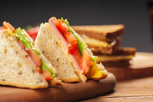 Fresh Sandwich Served Wooden Board — Stock Photo, Image