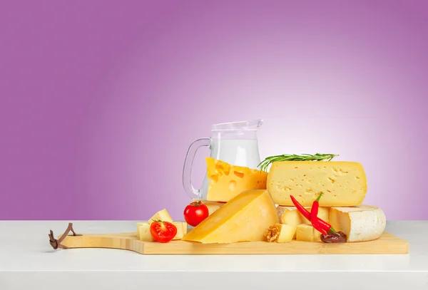 Cheese Mix Wooden Table — Stock Photo, Image