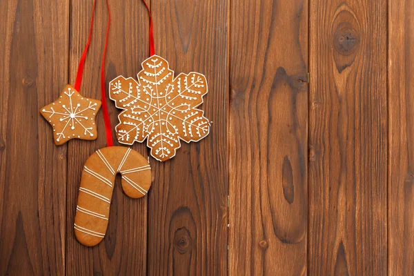 Galletas Navidad Sobre Fondo Madera —  Fotos de Stock