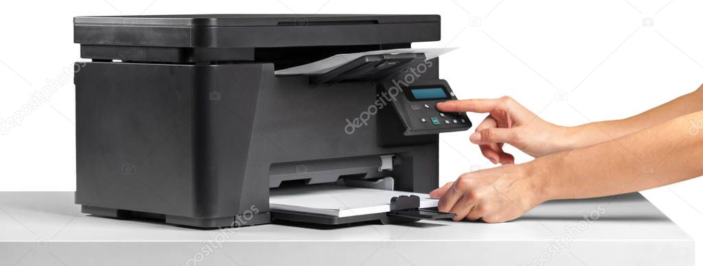 Woman hand using printer in office