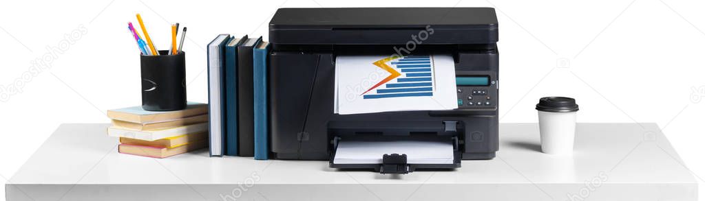 Printer copier machine on white background