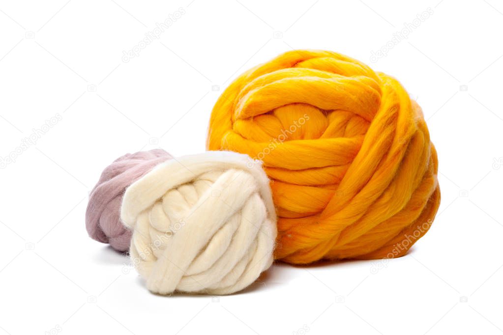 Huge yarn threads isolated on white background