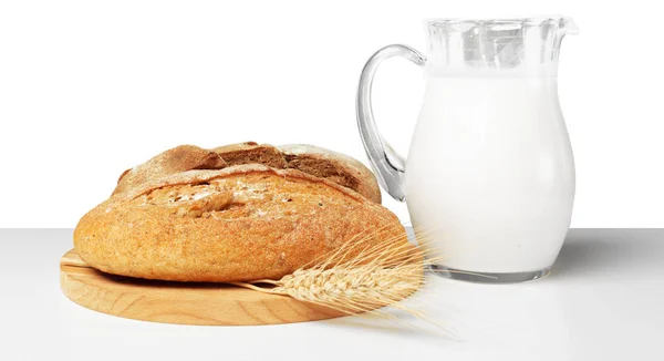 Brood Melk Witte Tafel Biologisch Voedsel Concept — Stockfoto