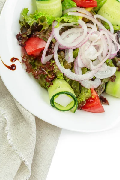 Griechischer Salat Mit Frischem Gemüse Feta Käse — Stockfoto