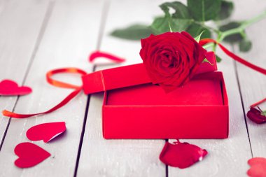 Sevgililer günü tebrik kartı ile kırmızı gül