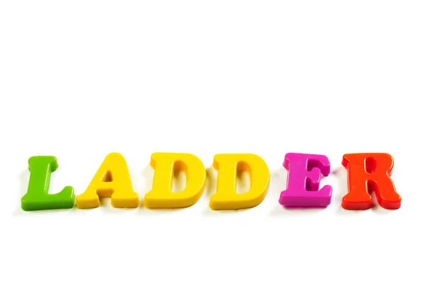 Palavra Escada Feita Letras Coloridas Alfabeto Brinquedo Isolado Fundo Branco — Fotografia de Stock