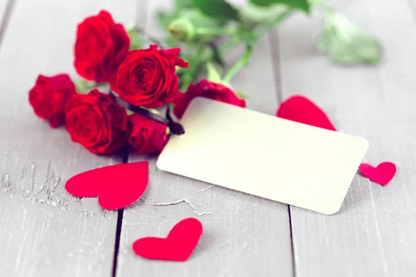 Вітальна Листівка День Святого Валентина Червоними Трояндами — стокове фото