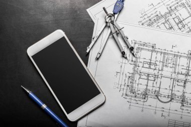 Çizimler siyah arka plan üzerinde planlama inşaat yakından görmek