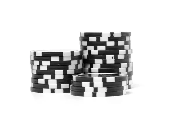 Stapels Poker Chips Geïsoleerd Witte Achtergrond — Stockfoto
