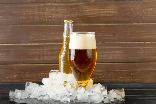 Bottle Glass Cold Beer Ice Cubes — Stock Photo, Image