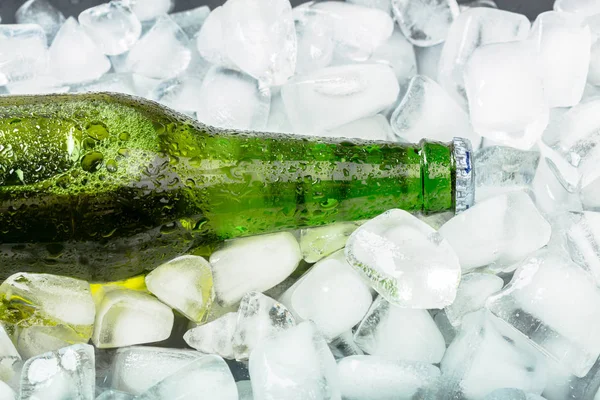 Bottle of cold and fresh beer in ice