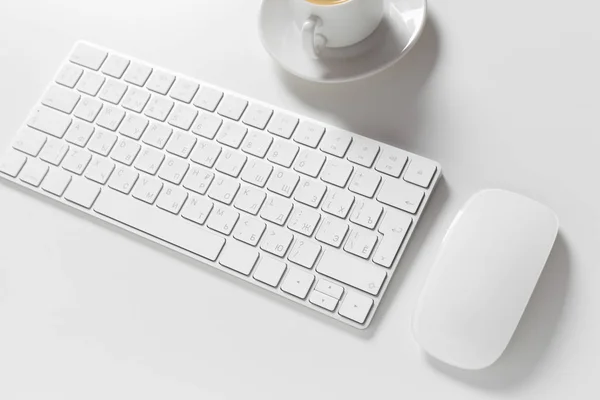 Computer Keyboard Mouse Top White Desktop — Stock Photo, Image