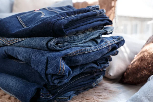 Montón Jeans Fondo Cerca — Foto de Stock