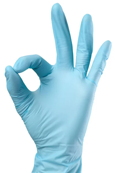 Close Van Hand Blauwe Handschoen — Stockfoto