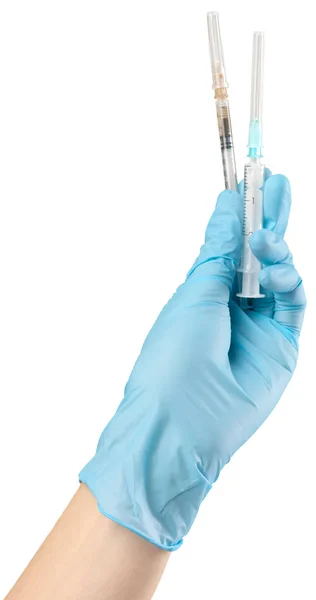 Syringe Hand Isolated White — Stock Photo, Image