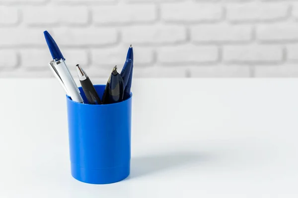 Pens Writing Tools White Table — Stock Photo, Image