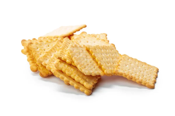 Haufen Cracker Kekse Isoliert Auf Weißem Hintergrund — Stockfoto