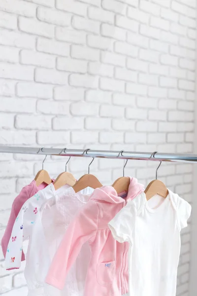 Children Clothes Hangers Row Rack — Stock Photo, Image