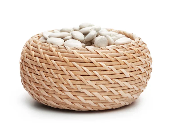 Pile White Beans Basket Isolated White — Stock Photo, Image