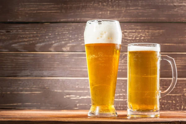 Glasses Beer Wooden Background — Stock Photo, Image
